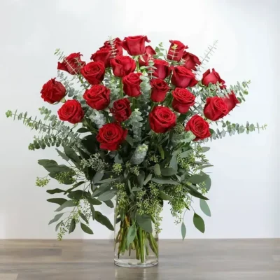 Red Roses with Eucalyptus Foliage (24)