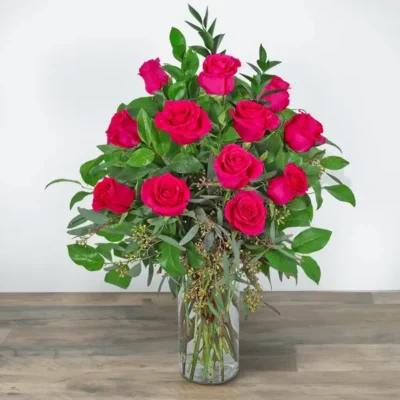 One Dozen Hot Pink Roses